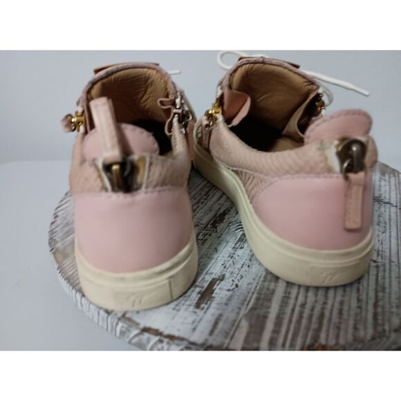 Giuseppe Zanotti Pink Leather Lace Up Sneakers Embossed Reptile Print, W Size 37 - Picture 4 of 10